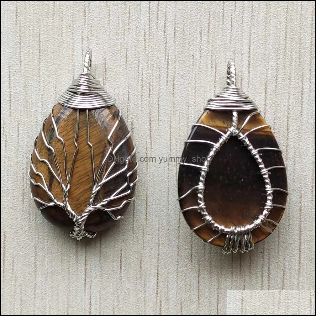 tiger eye wire wrap handmade tree of life charms natural stone pendants diy necklace jewelry making