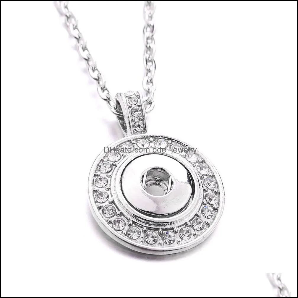 snap button jewelry rhinestone silver rose gold round shape pendant fit 18mm snaps buttons necklace for women men noosa