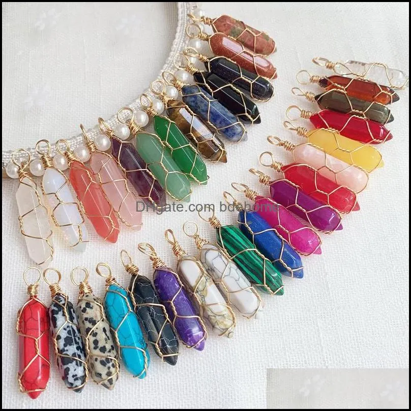 wire wrap reiki healing crystal stone pendant chakra rose tiger eye gold choker necklaces wholesale energy pendants necklace jewelry