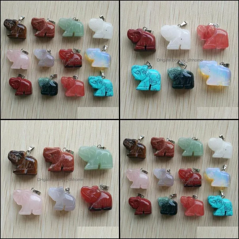 carved elephant shape assorted natural stone charms crystal pendants for necklace accessories jewelry making