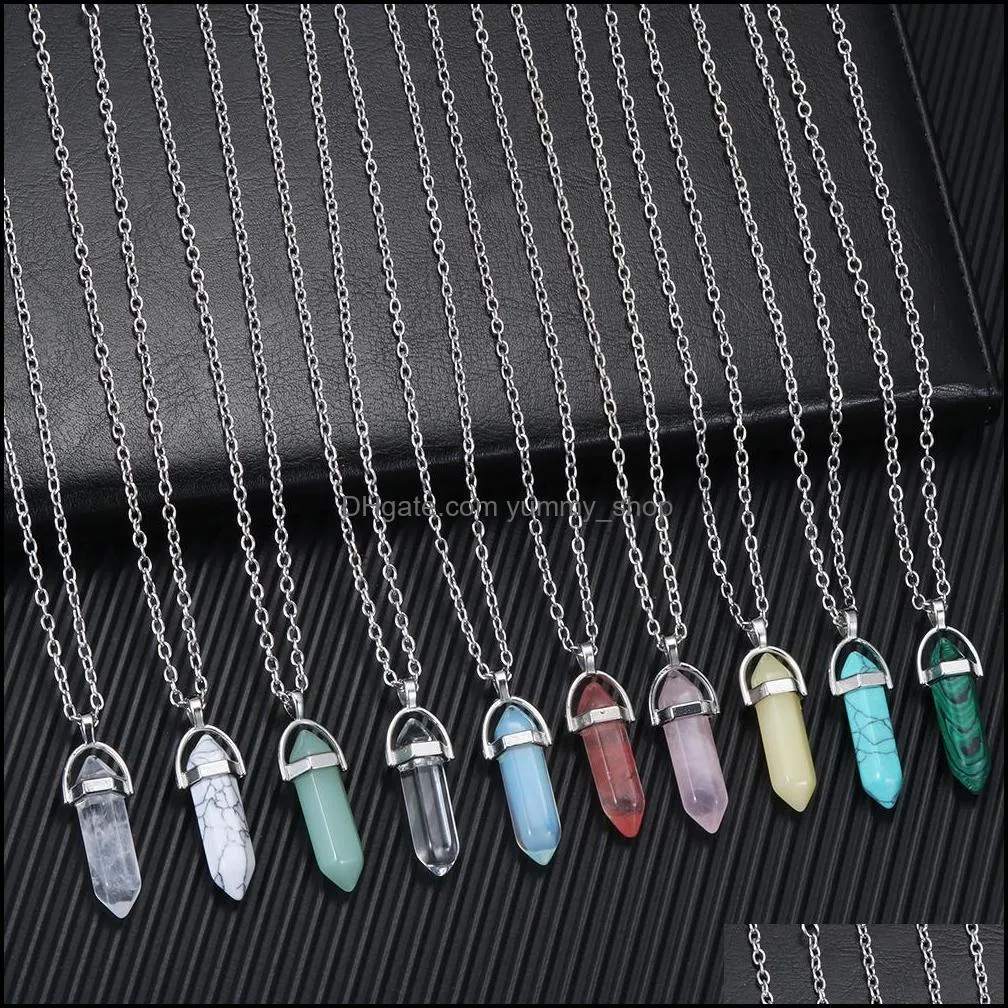 20colors chakra reiki healing pendant jewelry hexagon natural stone pendulum necklace quartz lapis opal pink crystal amethyst charms necklaces