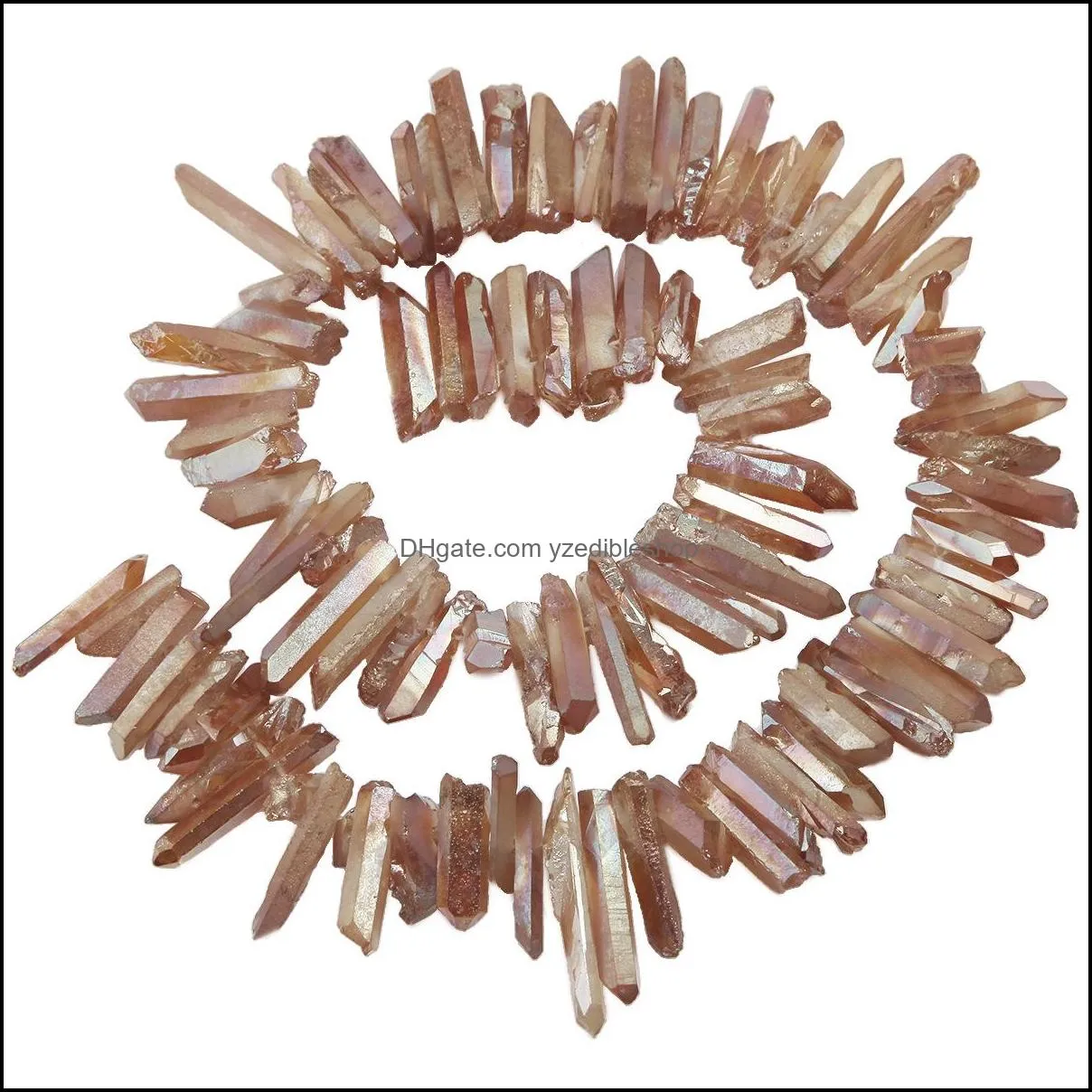 rough irregular aura crystal stone points sticks shard loose beads for crafts jewelry making natural raw rock bulk crushed titanium coated quartz