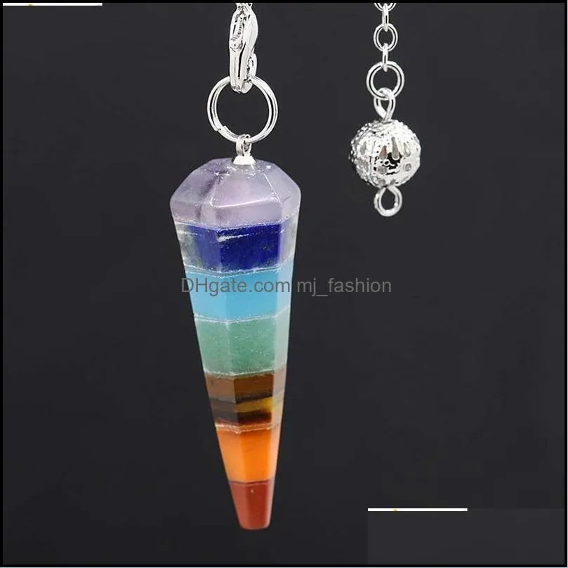 7 layers rainbow pillar divination crystal dowsing point yoga pendant pendulums pendants amulet wicca pendulo meditation for men women