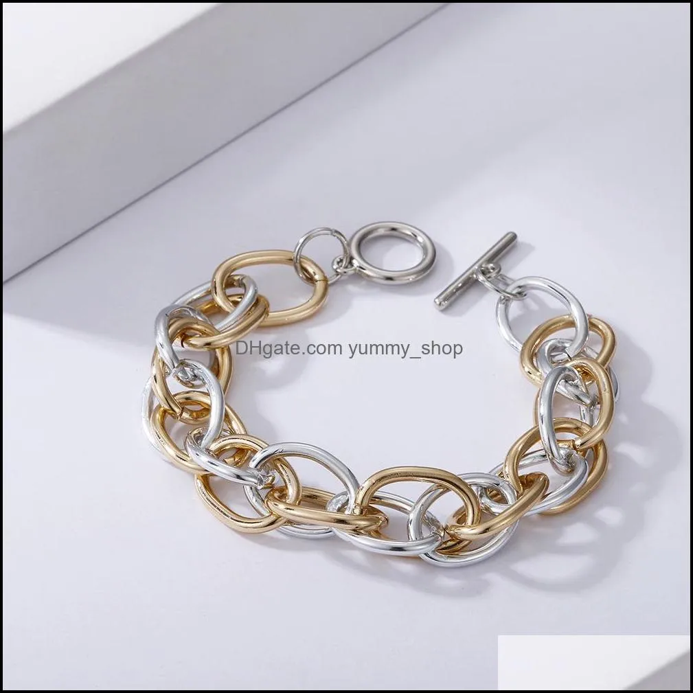 hiphop clasp bracelet aluminium alloy gold silver color link chain bracelets for women men gifts friends lover jewelry wholesale