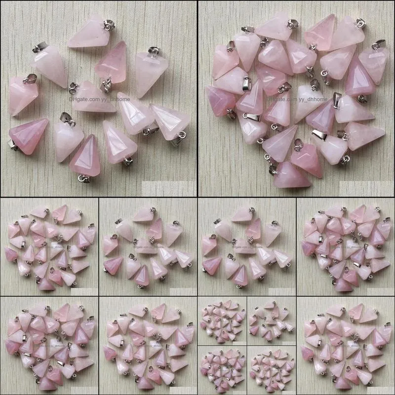 natural pink roses quartz stone hexagon pyramis reiki pillar charms pendulum pendants for necklace jewelry making