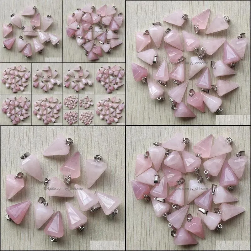 natural pink roses quartz stone hexagon pyramis reiki pillar charms pendulum pendants for necklace jewelry making