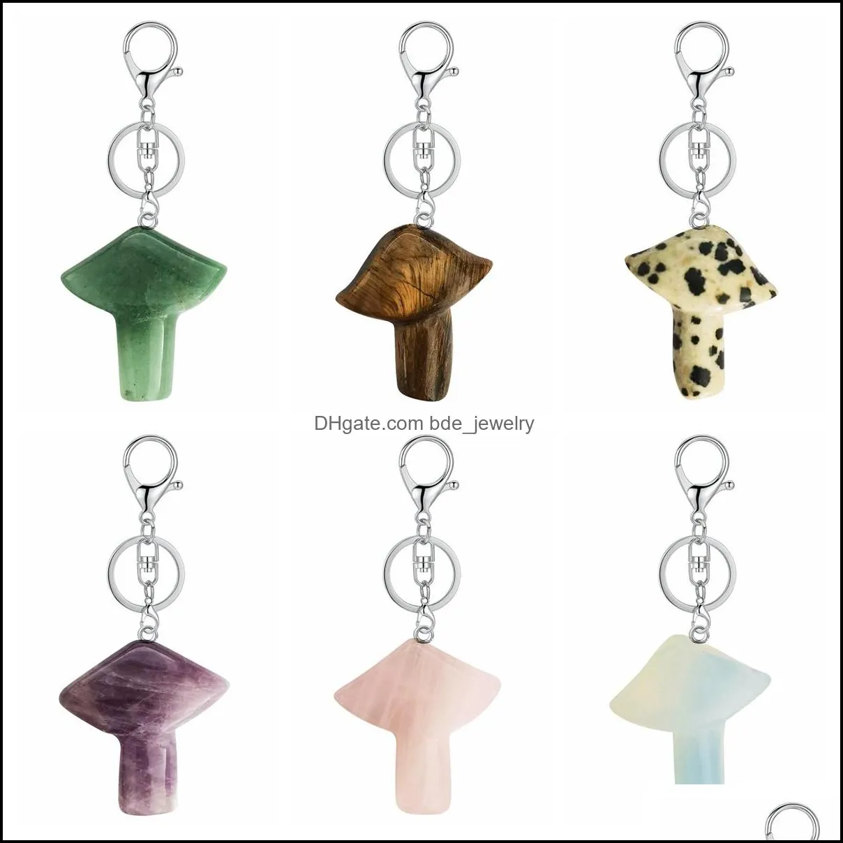 healing chakra mushroom key rings for women men natural quartz crystal rock charm choker jewelry bags car keychain