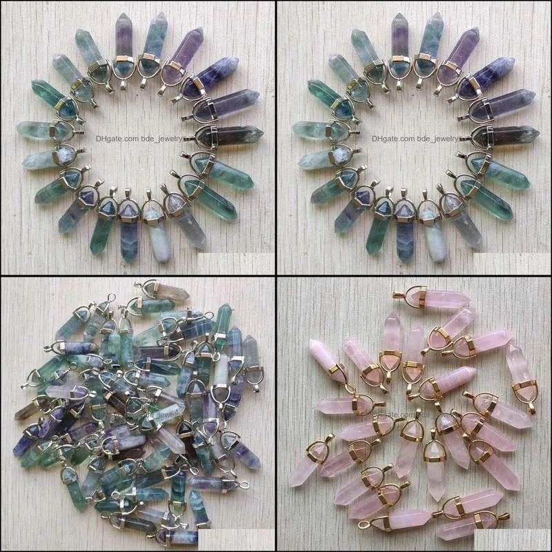 natural fluorite stone pillar charms point chakra crystal pendants for jewelry making