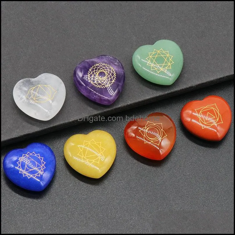 7 chakra stone heart carved crystal healing reiki yoga symbol mineral statue crystals ornament home decor gift mix colors 22mm