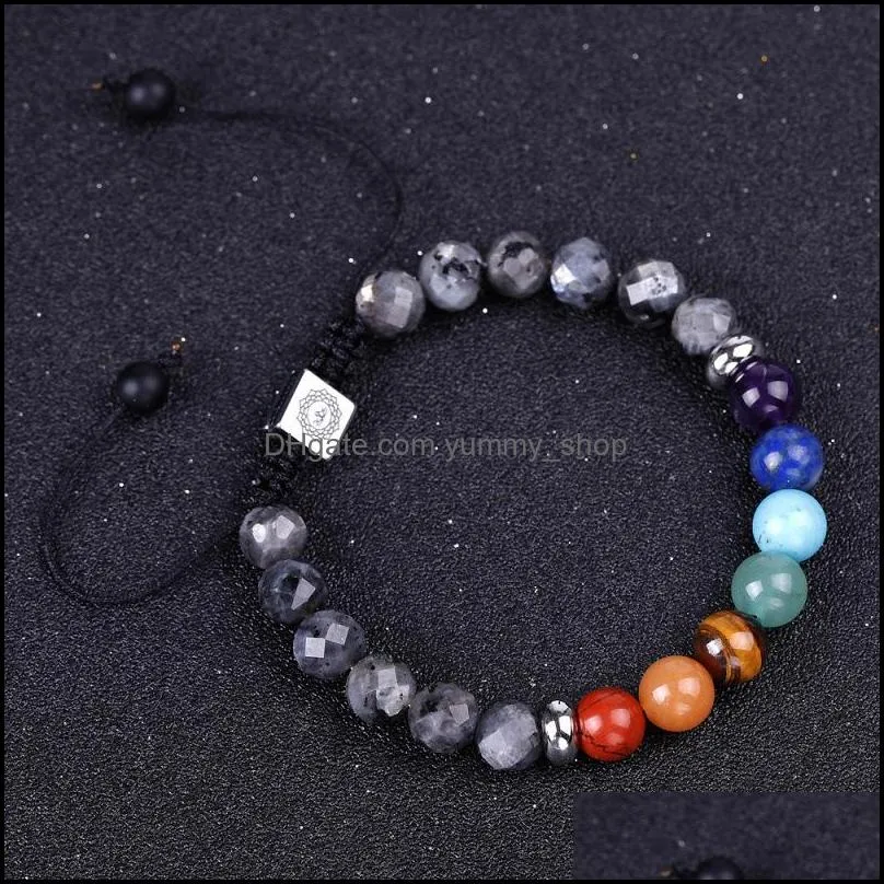 7 chakras men bracelet faceted stone spectrolite beads braided bracelets yoga hand string women jewelry friendship gift