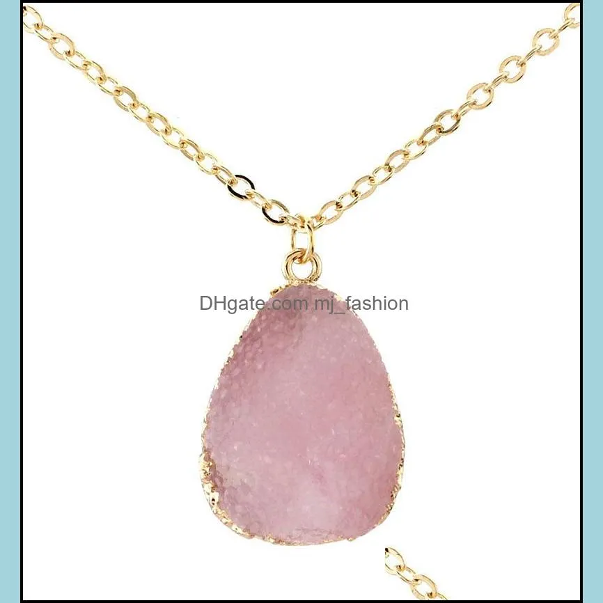 simple druzy drusy waterdrop pendant women resin handmade gold chains necklaces for female christmas party birthday gift