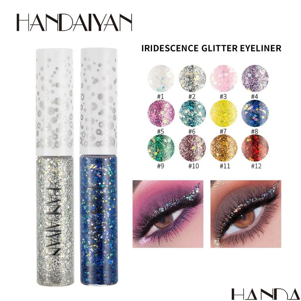 handaiyan color liquid eyeliner glitte maquillage 12 color packaging easy to wear crystal diamond makeup eyeliners