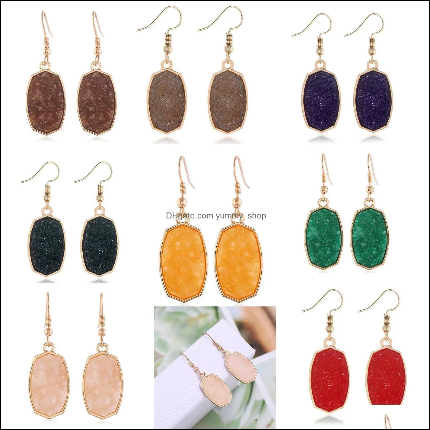 simple druzy drusy geometric hexagon charms earrings resin handmade gold earings for women party birthday gift