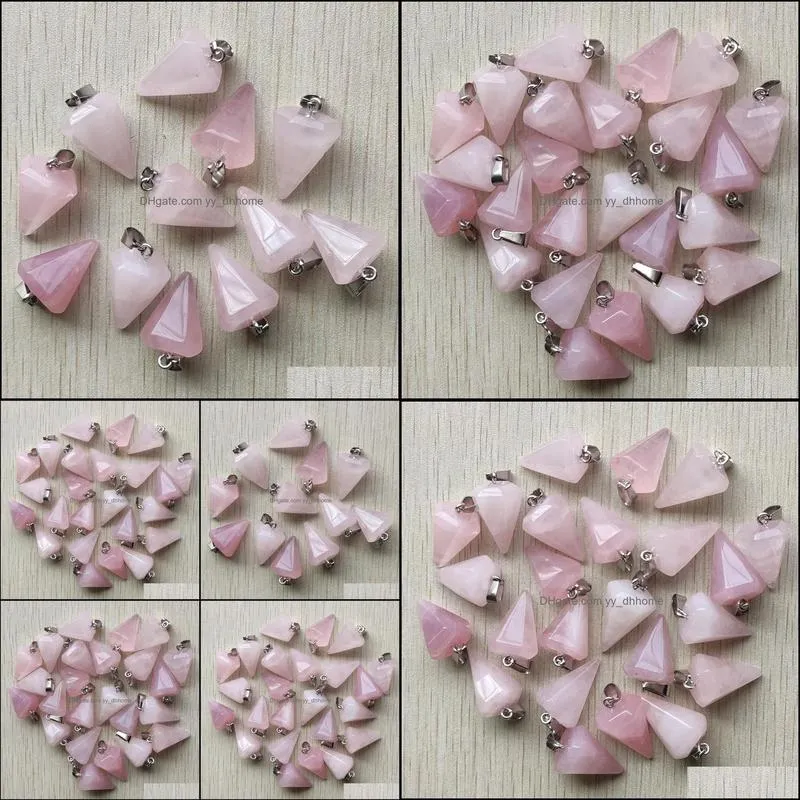 natural pink roses quartz stone hexagon pyramis reiki pillar charms pendulum pendants for necklace jewelry making