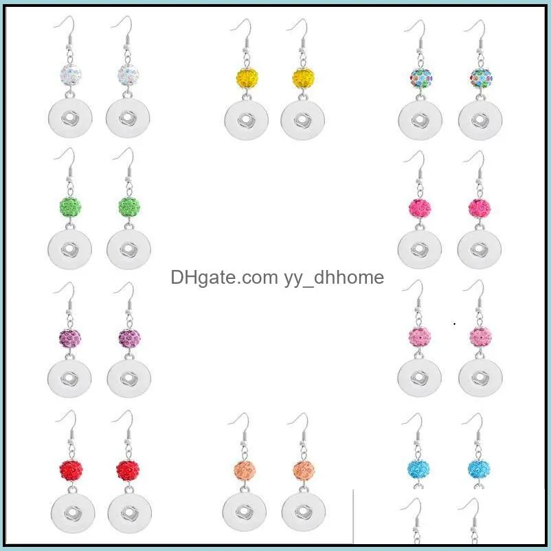 noosa rhinestone drop earring fit 18mm snap button 10 colors snap pendant earrings charms gift accessories