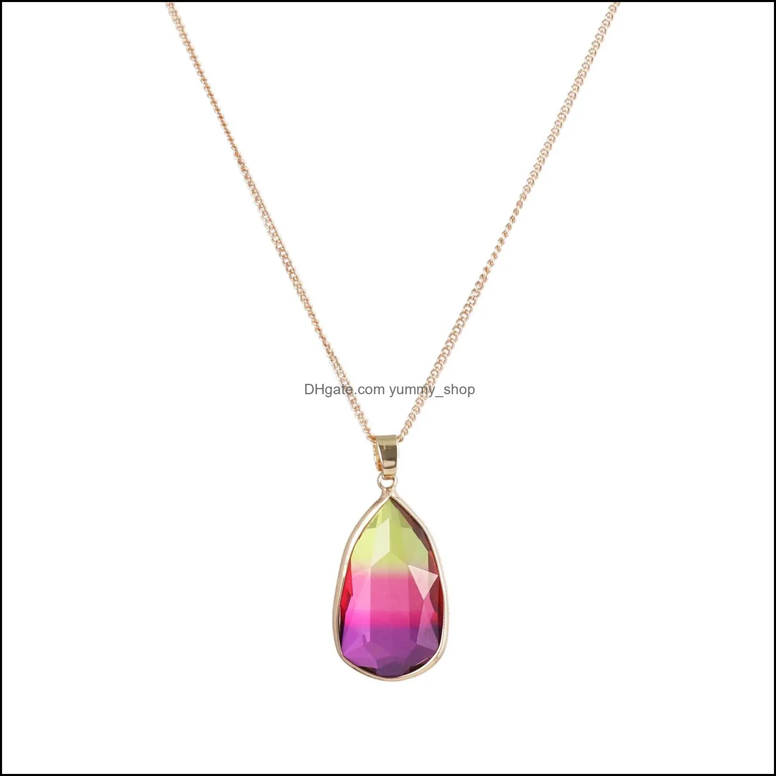 waterdrop facet colorful glass pendant necklaces geometric charms 50cm gold chain accessories body jewelry