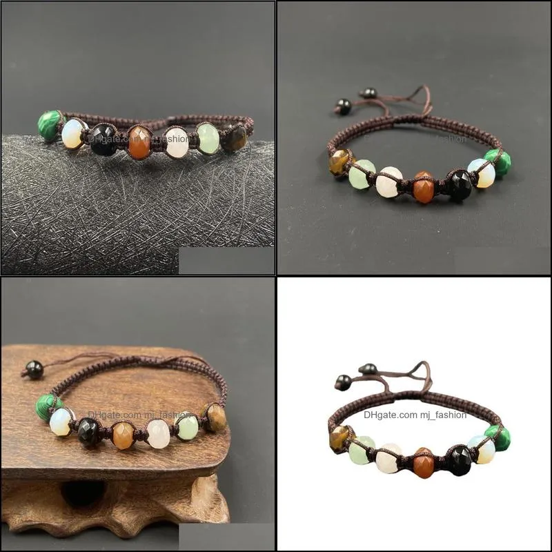 handmade seven chakras beaded braided stone bracelet brown rope hand strings for women friendship craft