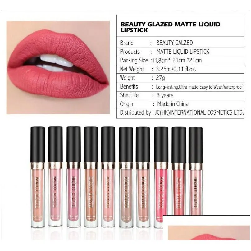 beauty glazed matte liquid lipstick lip gloss tubes 10 colors pigment longlasting easy to wear makeup lipgloss base