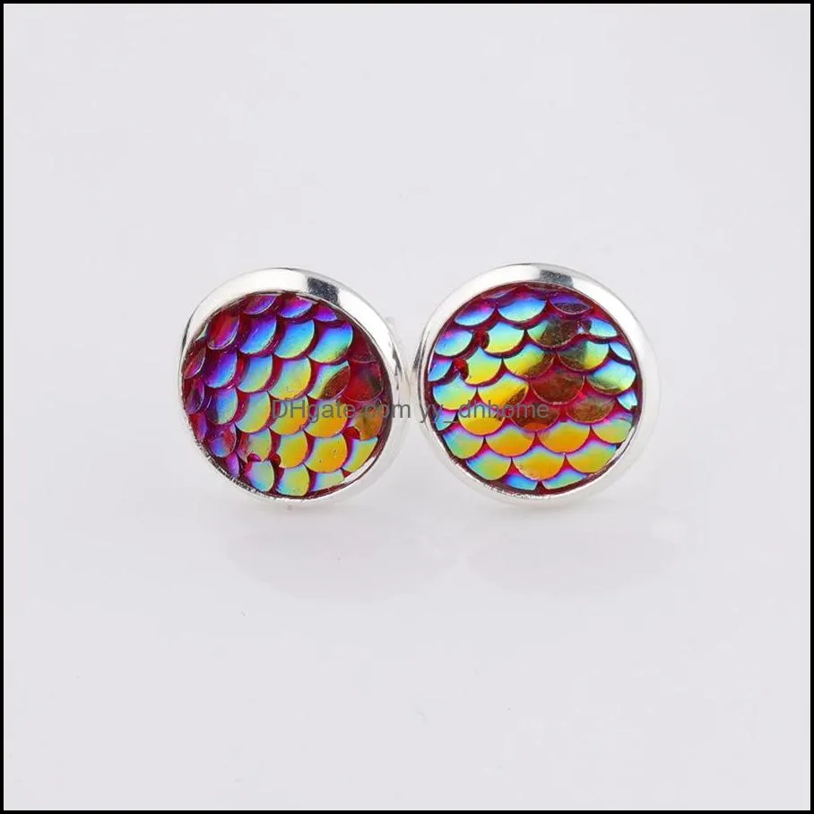12mm resin fish scale silver plated stud earings drusy druzy earrings jewelry women party gift dress candy colors