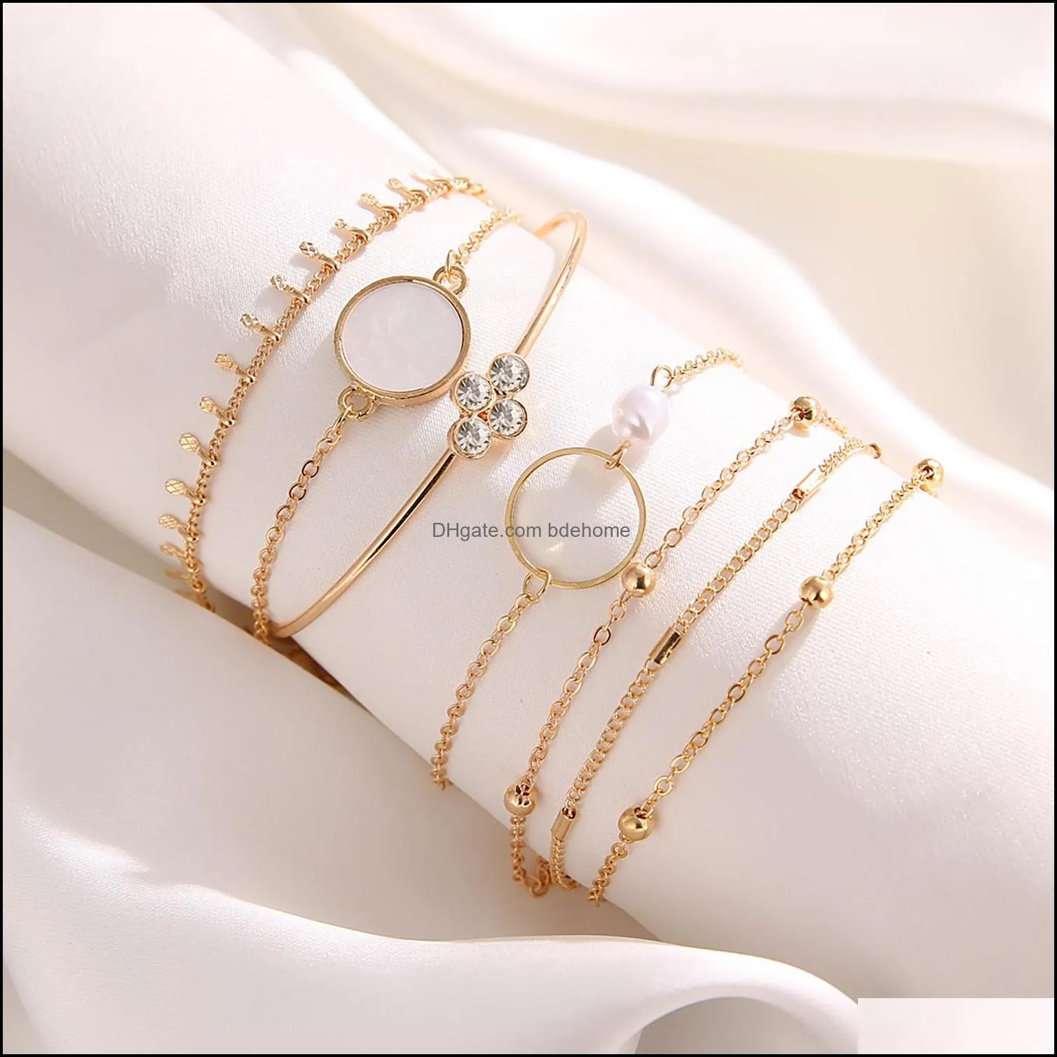 6pcs fashion crystal bracelets sets for women gold charms hand chain stackable wrap bangle adjustable bracelet jewelry