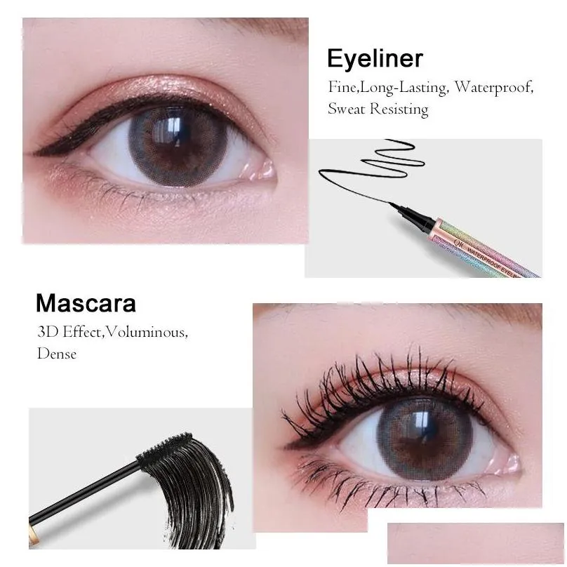 qic glossier mascara starry sky mascaras and eyeliner set waterproof lengthening thick smooth black eyeliner pencil cosmetic makeup