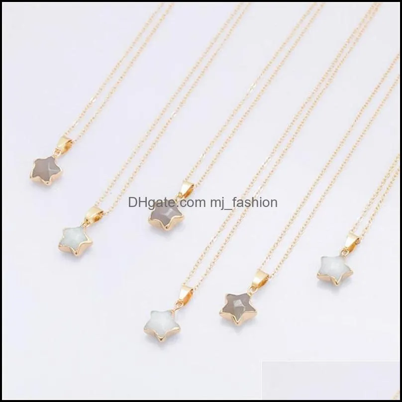 gold plating edged five point star stone necklace healing crystal energy druzy quartz pendant necklaces fashion women men jewelry