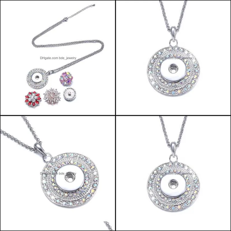 snap button jewelry rhinestone round shape pendant fit 18mm snaps buttons necklace for women men noosa