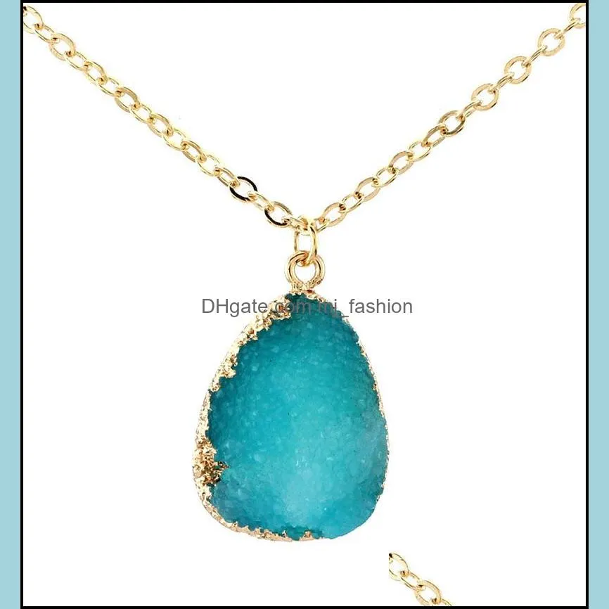 simple druzy drusy waterdrop pendant women resin handmade gold chains necklaces for female christmas party birthday gift