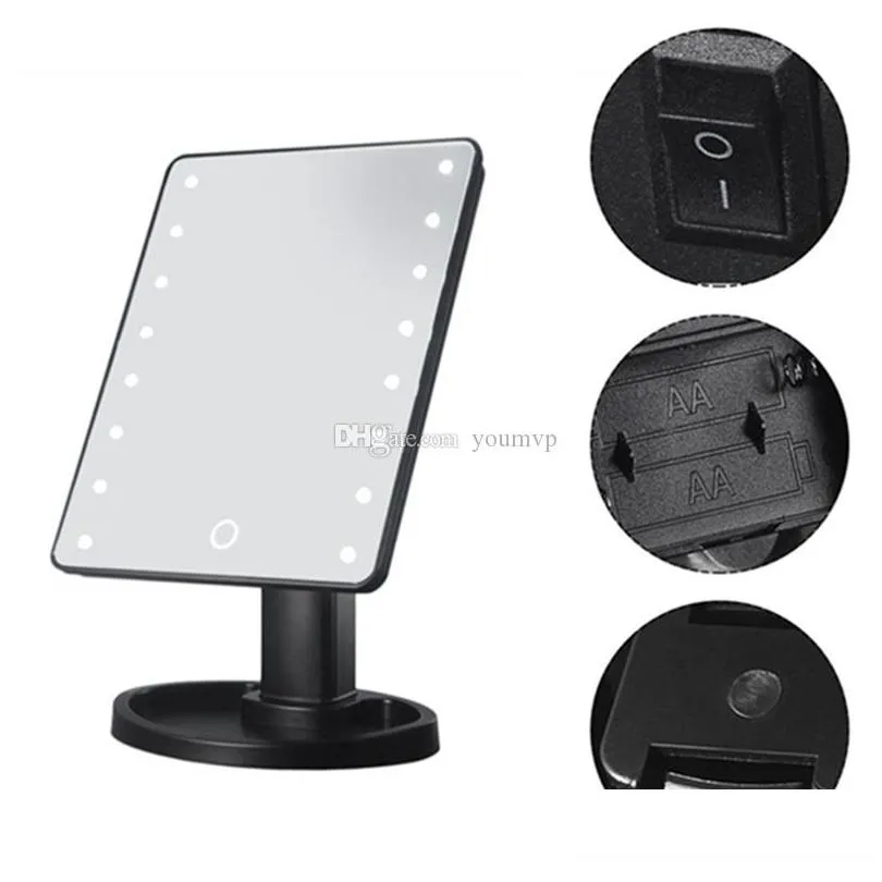 led touch screen makeup mirror professional compact mirrors with 16/22 led lights luminance adjustable 360 rotating j1430