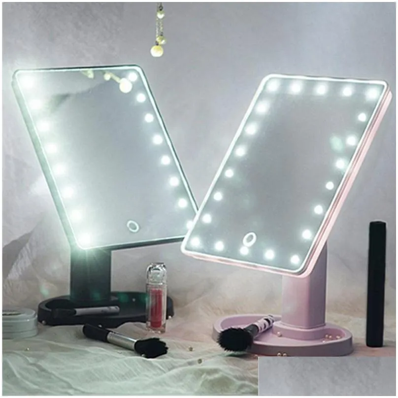 led touch screen makeup mirror professional compact mirrors with 16/22 led lights luminance adjustable 360 rotating j1430