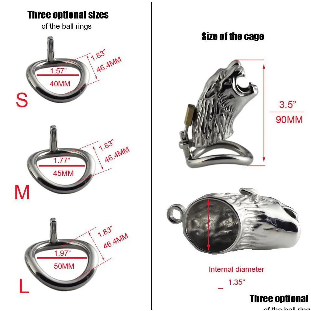 male chastity devices wolf shape penis cage with stainless steel cockrings bondage lock toys