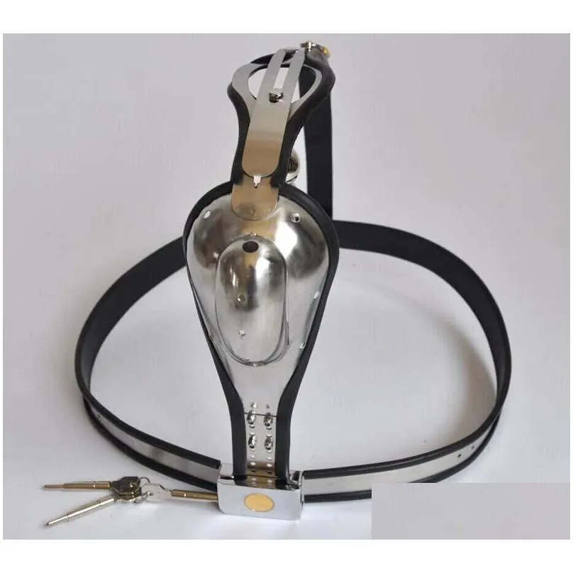 male modelt fully adjustable ttype chastity belt penis cage with stainless steel anal plug j1524