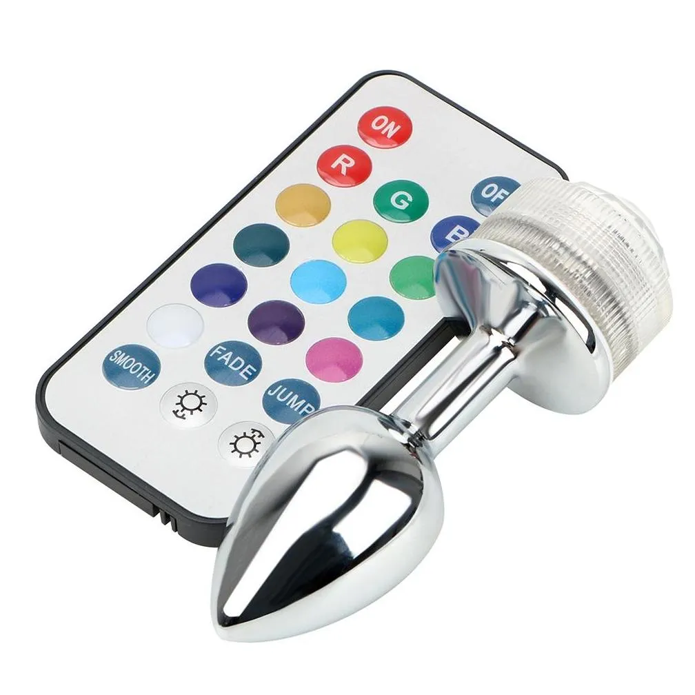led anal plug metal butt plugs with remote control colorful light prostate massager toys for women men