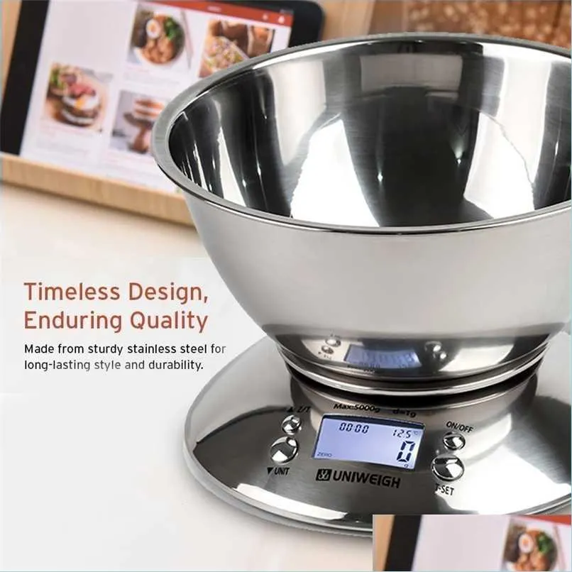 digital kitchen scale high accuracy 11lb/5kg food with removable bowl room temperature alarm timer stainless steel libra 211221