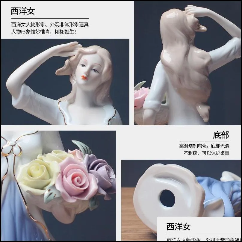 european ceramic beauty figurine home desktop furnishing crafts decoration western lady girls porcelain handicraft ornament wed