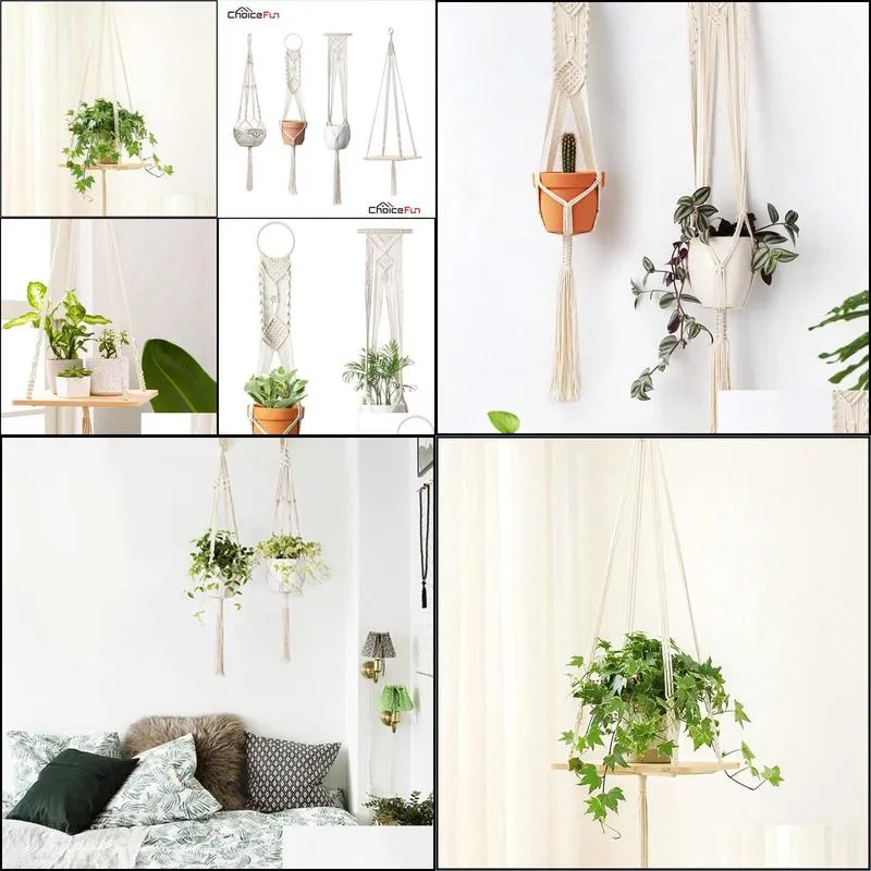 choice fun 4 set macrame plant hangers hanging plant shelf indoor wall planter decorative flower pot holder boho home decor