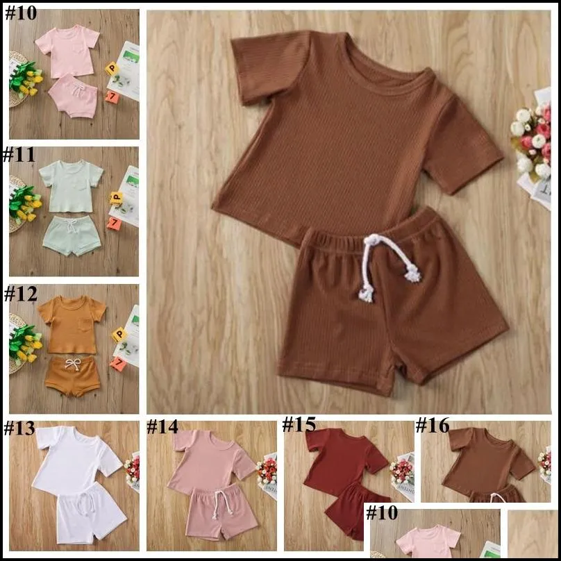 baby designs clothing sets infant girls solid tops shorts outfits plain striped short sleeve tshirts pants suits children summer outfit boutique 16color