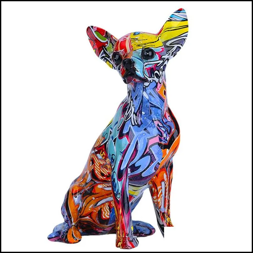 creative color chihuahua dog statue simple living room ornaments home office resin sculpture crafts store decors decorations 220510