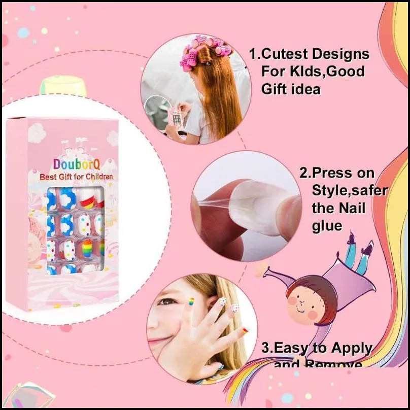 false nails 120pcs kids cartoon fake full cover press stick on children nail stickers decor girls giftsfalse