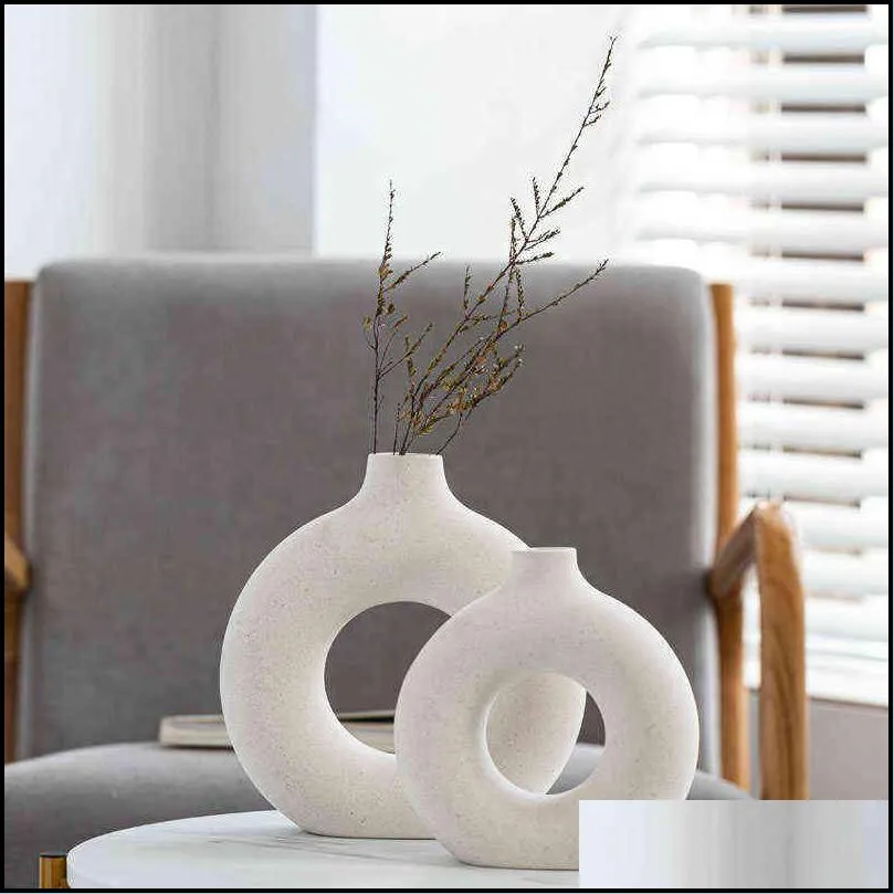 frosted particle flower arrangement hollow round flower vase for home decoration furnishings office living room decor art vases 211103