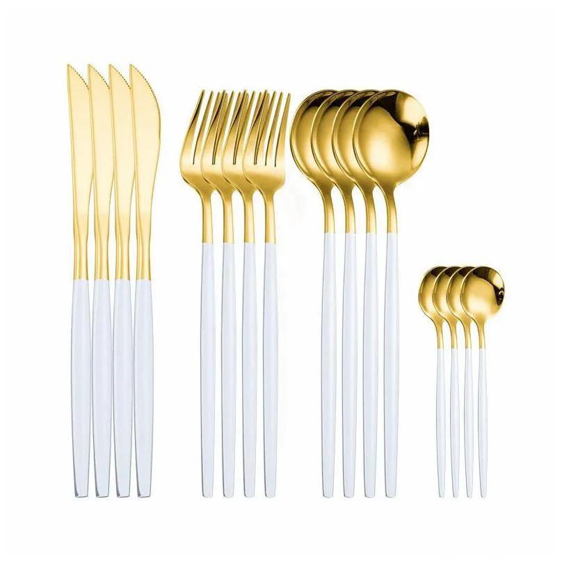 stainless steel cutlery spoon fork set golden cutlery set of spoons and forks 16 pieces black gold dinnerware set 201116