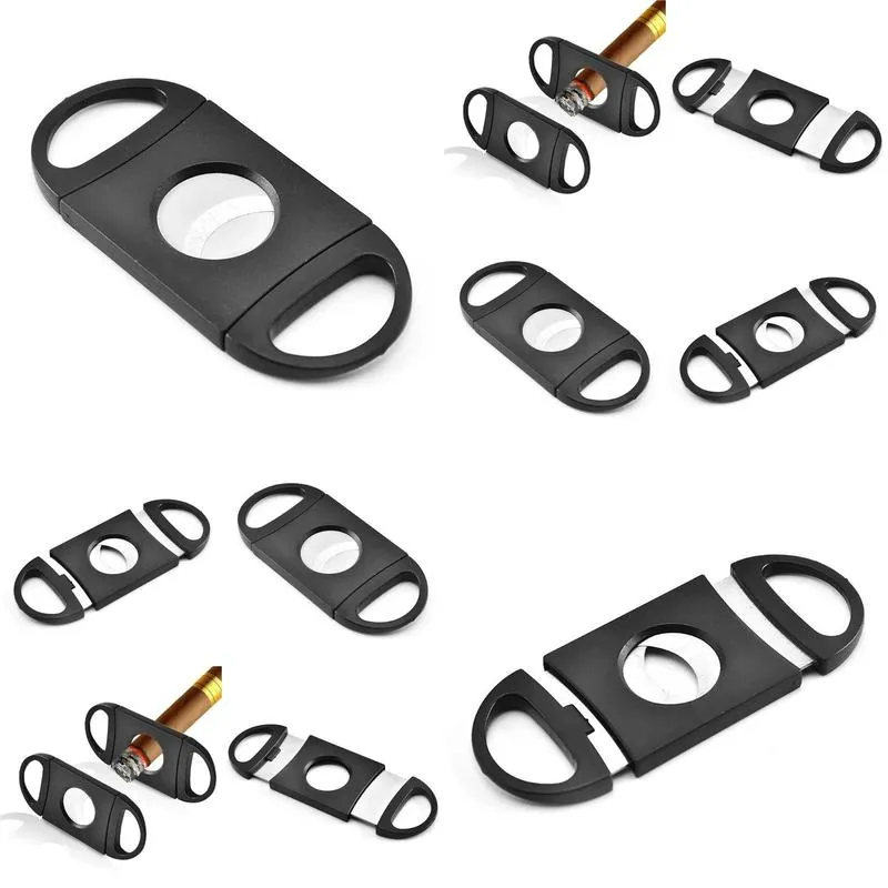 pocket plastic stainless steel double blades cigar cutter knife scissors tobacco black new 2780