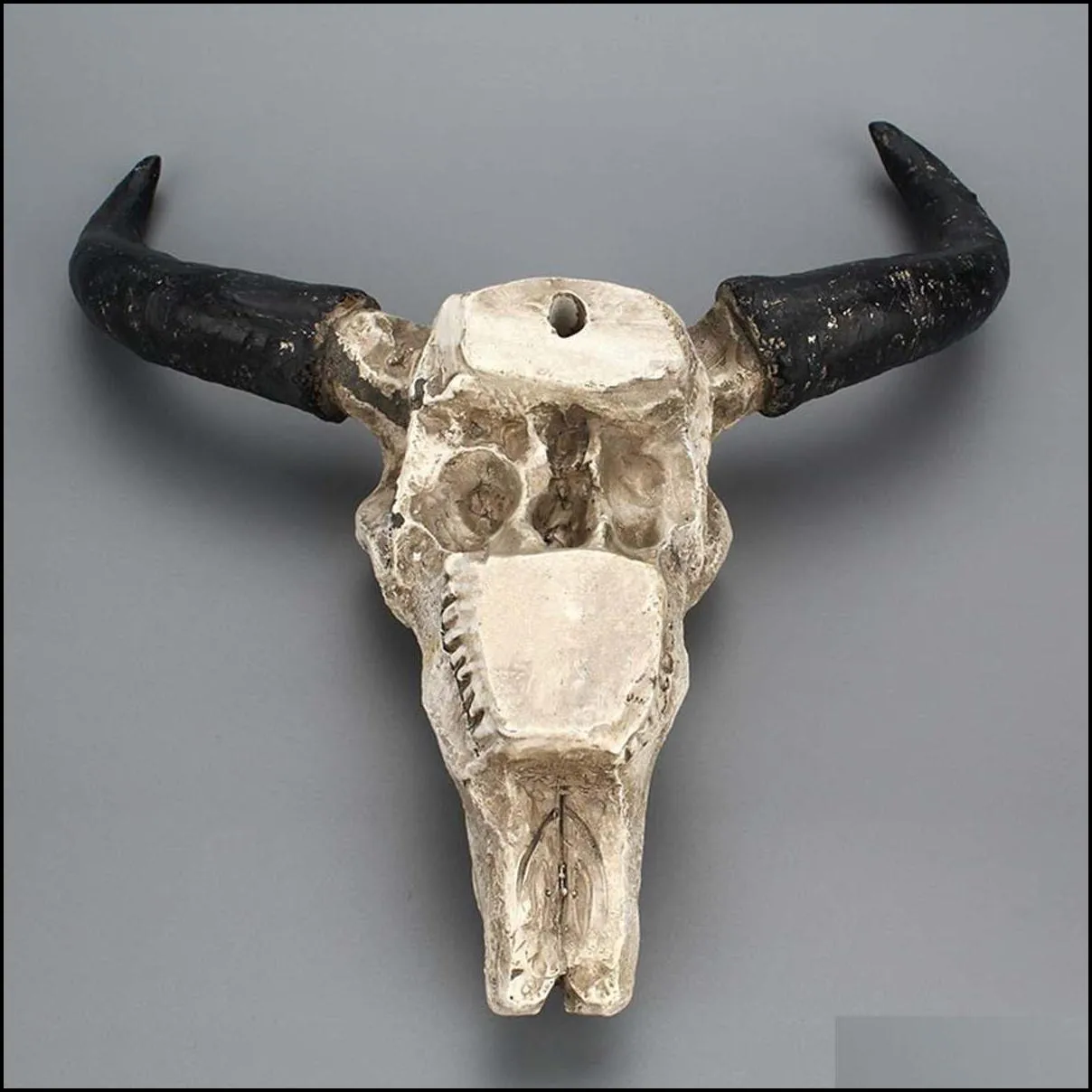 resin longhorn cow skull head wall hanging decoration 3d animal wildlife sculpture figurines crafts horns for home decor t200331