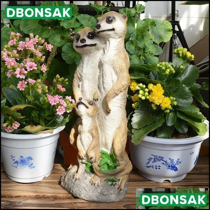 outdoor garden resin mongoose crafts statues decoration home courtyard balcony cute cat animal sculptures decor park ornaments t200117