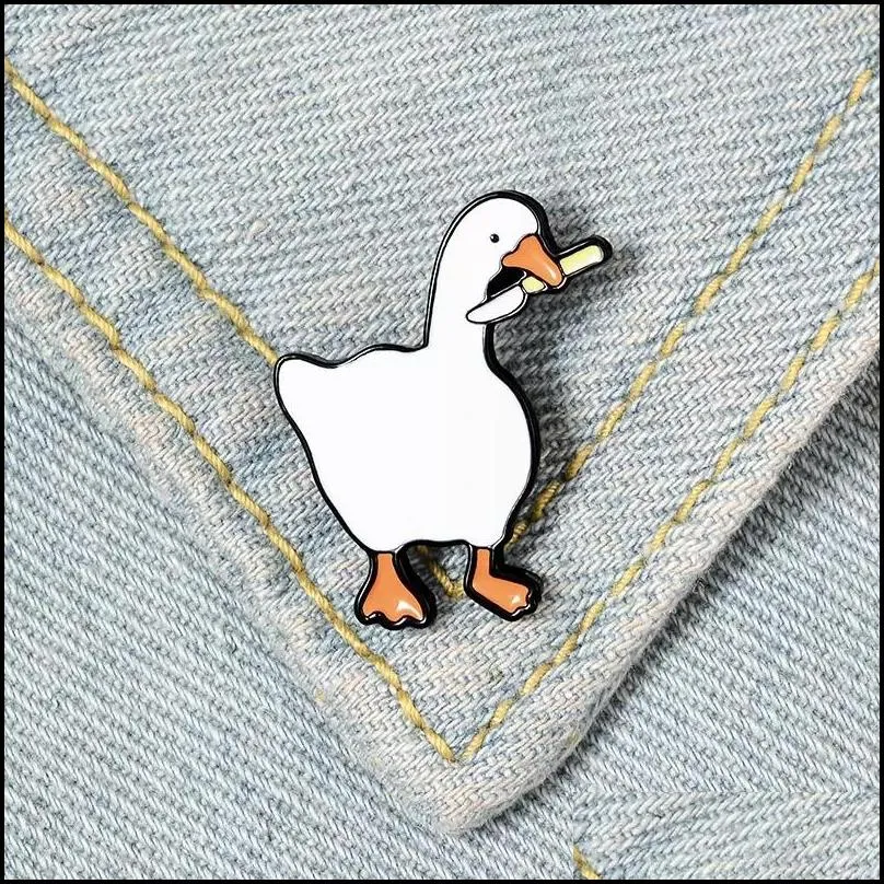 cute animal white duck small funny enamel brooches pins for women demin shirt decor brooch pin metal kawaii badge fashion jewelry 10