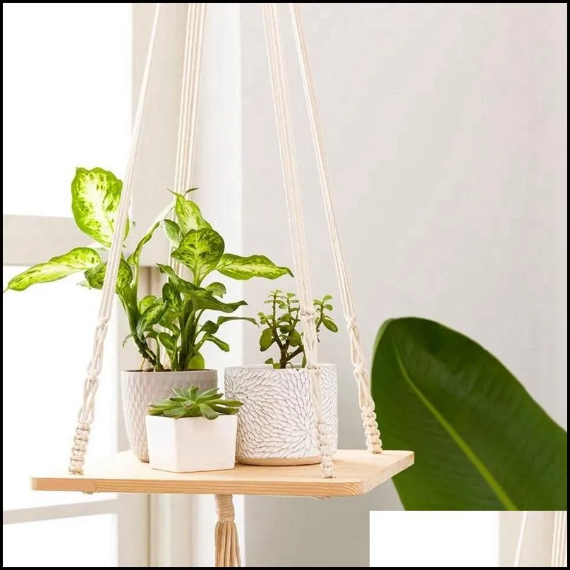 choice fun 4 set macrame plant hangers hanging plant shelf indoor wall planter decorative flower pot holder boho home decor