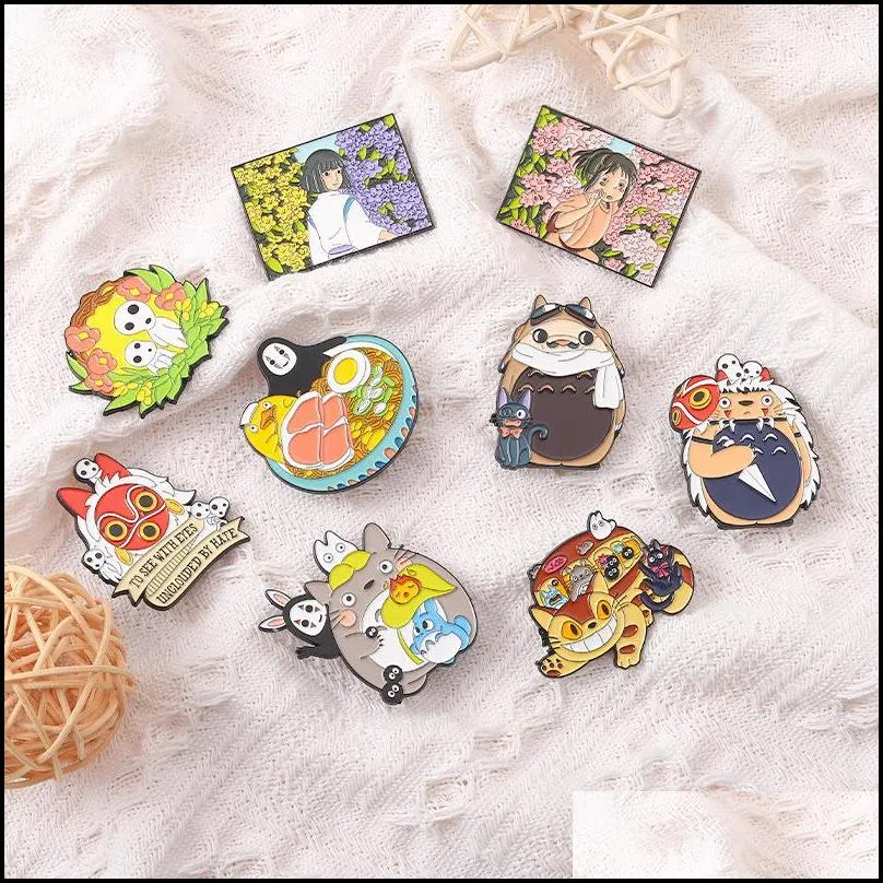 childhood anime enamel pins custom mononoke chihiro haku totoro brooches lapel badge cartoon movie jewelry gift for kids friends