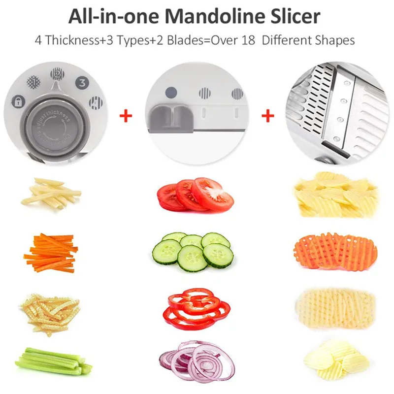 Kitchen Vegetable Tools 18 Types Adjustable Mandoline Slicer Stainless Steel Julienne Grater Onion Potato Slicer Cutter