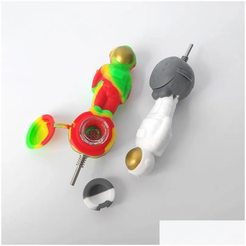 new astronaut style silicone pipe smoking pipes accessories mix color designs with stainless steel