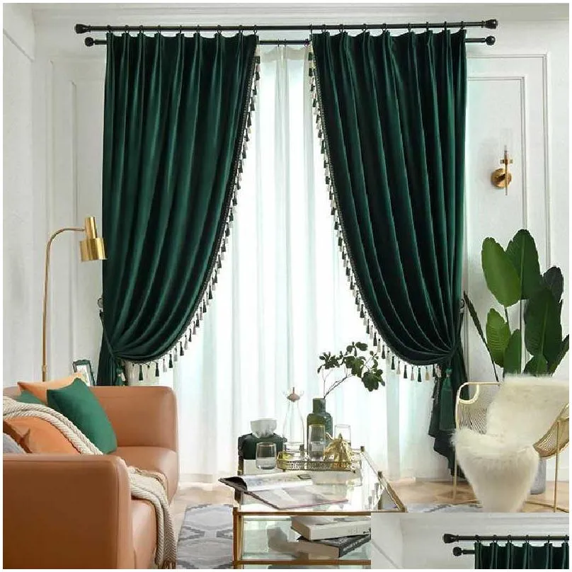 american light luxury style peacock green curtain for living room bedroom velvet blackout curtain treatment decoration custom 210712